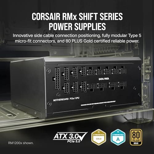 Corsair RM850x SHIFT Fuente de alimentación ATX totalmente modular - 80 PLUS Gold - ATX 3.1 - PCIe 5.1 - Cero RPM - Interfaz lateral modular - Negro - imagen 3