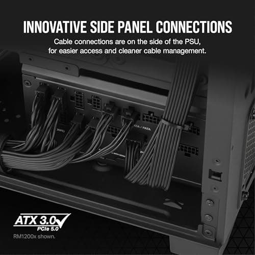 Fuente de alimentación ATX totalmente modular Corsair RM1000x Shift - Interfaz lateral modular - Compatible con ATX 3.1 y PCIe 5.1 - Modo de ventilador de cero RPM - Condensadores con clasificación de 105 °C - Eficiencia 80 Plus Gold - Negro - imagen 5