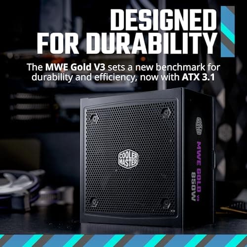 Fuente de alimentación totalmente modular Cooler Master MWE Gold 850 V3: fuente de alimentación con certificación Gold 80+ de 850 W, Cybenetics Platinum, 90° 12 V-2x6 PCIe 5.1, soporte ATX 3.1, modo de bajo ruido y cero RPM, garantía de 10 años - imagen 3