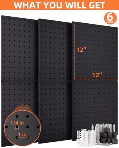 INCLY Paquete de 6 paneles de metal negro de 12.0 x 12.0 in, organizador de pared resistente con marco, tablero de clavijas negro para paredes, garaje, banco de trabajo, cobertizo, cocina, organización de herramientas para sala de manualidades - imagen 3