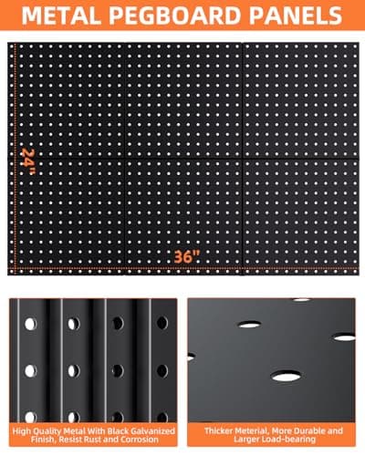 INCLY Paquete de 6 paneles de metal negro de 12.0 x 12.0 in, organizador de pared resistente con marco, tablero de clavijas negro para paredes, garaje, banco de trabajo, cobertizo, cocina, organización de herramientas para sala de manualidades - imagen 5