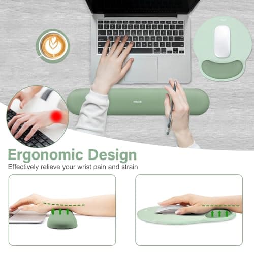 MOSISO Soporte para reposamuñecas para alfombrilla de ratón y teclado, alfombrilla ergonómica curvada circular y posavasos, base antideslizante para el hogar/oficina, alivio del dolor y almohadilla de escritura fácil con paño suave y forro de silicona, verde antiguo - imagen 4