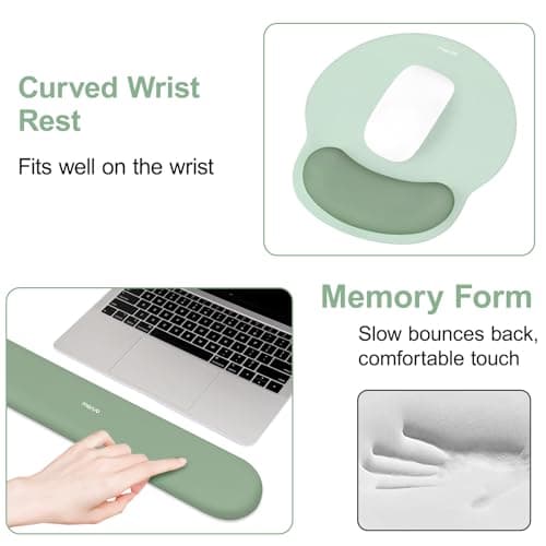MOSISO Soporte para reposamuñecas para alfombrilla de ratón y teclado, alfombrilla ergonómica curvada circular y posavasos, base antideslizante para el hogar/oficina, alivio del dolor y almohadilla de escritura fácil con paño suave y forro de silicona, verde antiguo - imagen 5