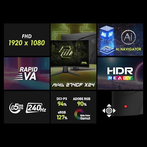 msi MAG 274CF X24 Monitor para juegos de 27 pulgadas 1920 x 1080 (FHD), 240 Hz, AMD Adaptive-Sync, HDR Ready, HDMI, puerto VGA, montaje VESA, inclinación, bisel delgado de 4 lados, 0,5 ms, negro - imagen 4
