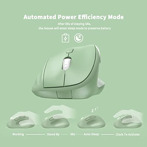 Ratón inalámbrico ergonómico con receptor USB para PC, portátil y escritorio, ratón vertical Ergo con clics silenciosos, batería de larga duración, hasta 1600 DPI y 1 pila AA, verde - imagen 3