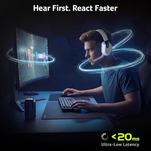 Acer Auriculares inalámbricos para juegos para PS5/PS4, PC, Mac, 2,4 GHz y Bluetooth 6.0, auriculares para juegos con micrófono abatible para silenciar, ligeros aptos para gafas, batería de 70 horas, color blanco - imagen 5