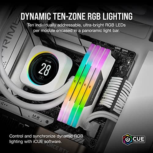 CORSAIR Vengeance RGB DDR5 RAM 32 GB (2x16 GB) hasta 6000 MHz CL36-44-44-96 1,35 V Intel XMP 3.0 Memoria para computadora de escritorio - Blanco (CMH32GX5M2E6000C36W) - imagen 5