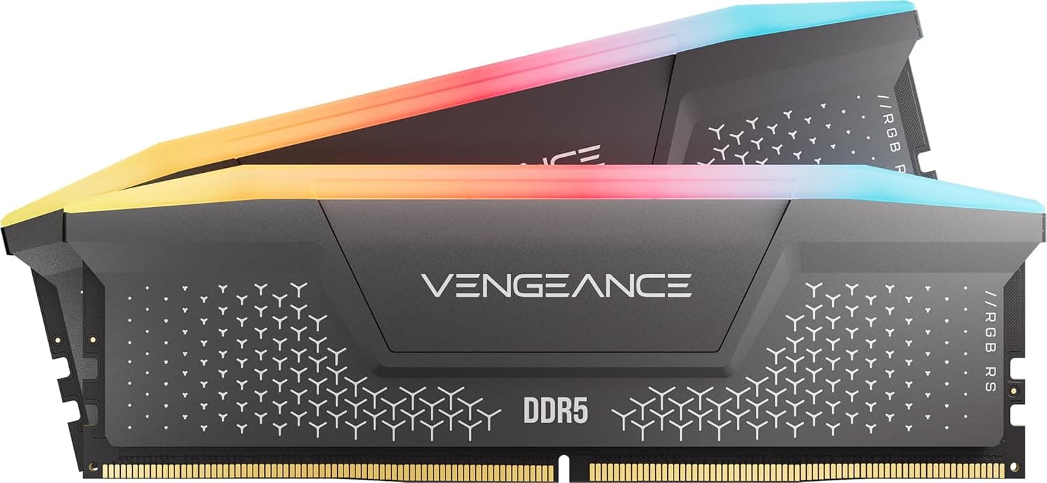CORSAIR Vengeance RGB RS DDR5 RAM 64 GB (2x32 GB) Hasta 6000 MHz CL40-50-50-96 1,35 V AMD Expo Intel XMP Memoria de escritorio para computadora - Gris (CMG64GX5M2D6000Z40) - imagen 1
