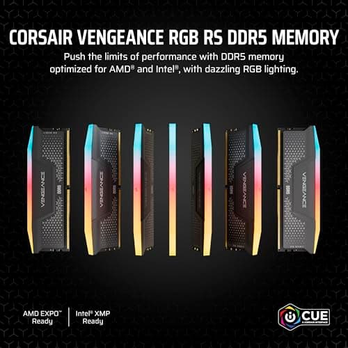 CORSAIR Vengeance RGB RS DDR5 RAM 64 GB (2x32 GB) Hasta 6000 MHz CL40-50-50-96 1,35 V AMD Expo Intel XMP Memoria de escritorio para computadora - Gris (CMG64GX5M2D6000Z40) - imagen 3