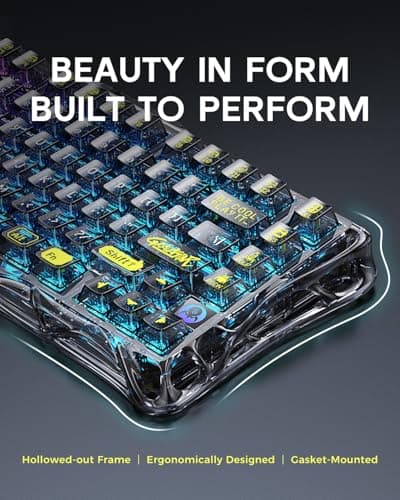 GravaStar Mercury K1 Lite 75% teclado para juegos, teclado inalámbrico trimodo de 2,4 GHz/BT/con cable, teclado mecánico intercambiable en caliente con junta, interruptores lineales prelubricados, retroiluminación RGB (negro transparente) - imagen 4