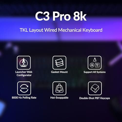 Keychron C3 Pro TKL 80% teclado mecánico con cable, tasa de sondeo de 8K, QMK/VIA programable, intercambiable en caliente, teclas con brillo retroiluminado RGB, interruptor Super Banana, para Windows/Mac - imagen 3