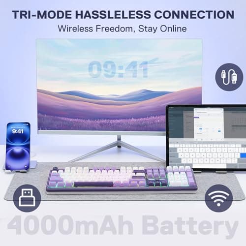 Redragon K745 PRO Teclado inalámbrico para juegos RGB con junta, teclado mecánico de 108 teclas con 4 teclas de acceso rápido adicionales, enchufe de intercambio en caliente, amortiguación de ruido de 5 capas, teclas PBT redondas transparentes, interruptor Mint Mambo - imagen 4