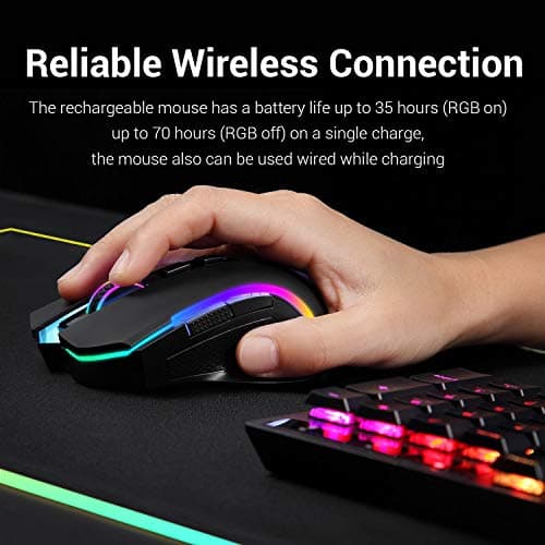 Redragon M602 Griffin RGB Gaming Mouse, Ratón ergonómico retroiluminado de espectro RGB con 7 modos de retroiluminación programables de hasta 8000 DPI para jugadores de PC con Windows (negro, inalámbrico) - imagen 4