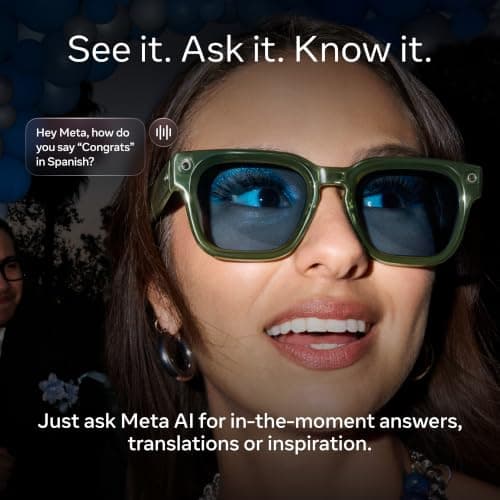 Meta Aventurero Clásico Negro | Gafas inteligentes con IA para mujeres y hombres con IA, cámara de 12 MP, traducción en vivo — Resolución HD 3K — Batería de más de 8 horas — Gama de tamaños — Lentes transparentes - imagen 4