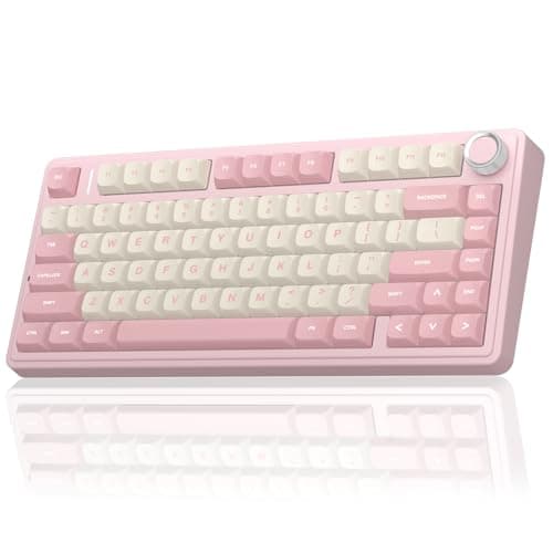AULA F75 Teclado mecánico inalámbrico 75%, teclado rosa cremoso intercambiable en caliente, interruptores lineales prelubricados, teclas PBT, 2,4 GHz/Tipo-C/BT5.0, teclados para juegos de computadora retroiluminados RGB para oficina/portátil/PC - imagen 2