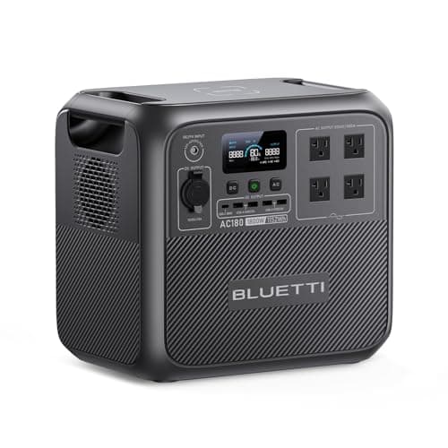 Estación de energía portátil BLUETTI AC180, respaldo de batería LiFePO4 de 1152 Wh con 2 salidas de CA de 1800 W (pico de 2700 W), 0-80 % en 45 minutos, generador solar para acampar, fuera de la red, corte de energía - imagen 2