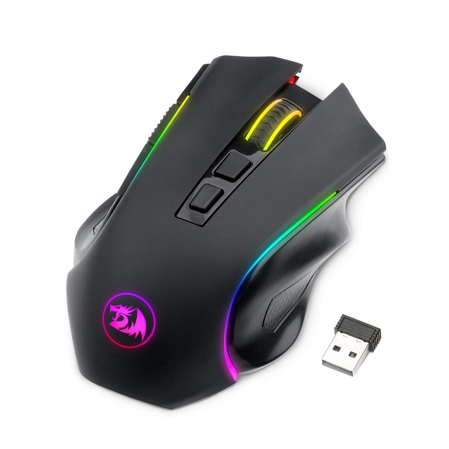 Redragon M602 Griffin RGB Gaming Mouse, Ratón ergonómico retroiluminado de espectro RGB con 7 modos de retroiluminación programables de hasta 8000 DPI para jugadores de PC con Windows (negro, inalámbrico) - imagen 1