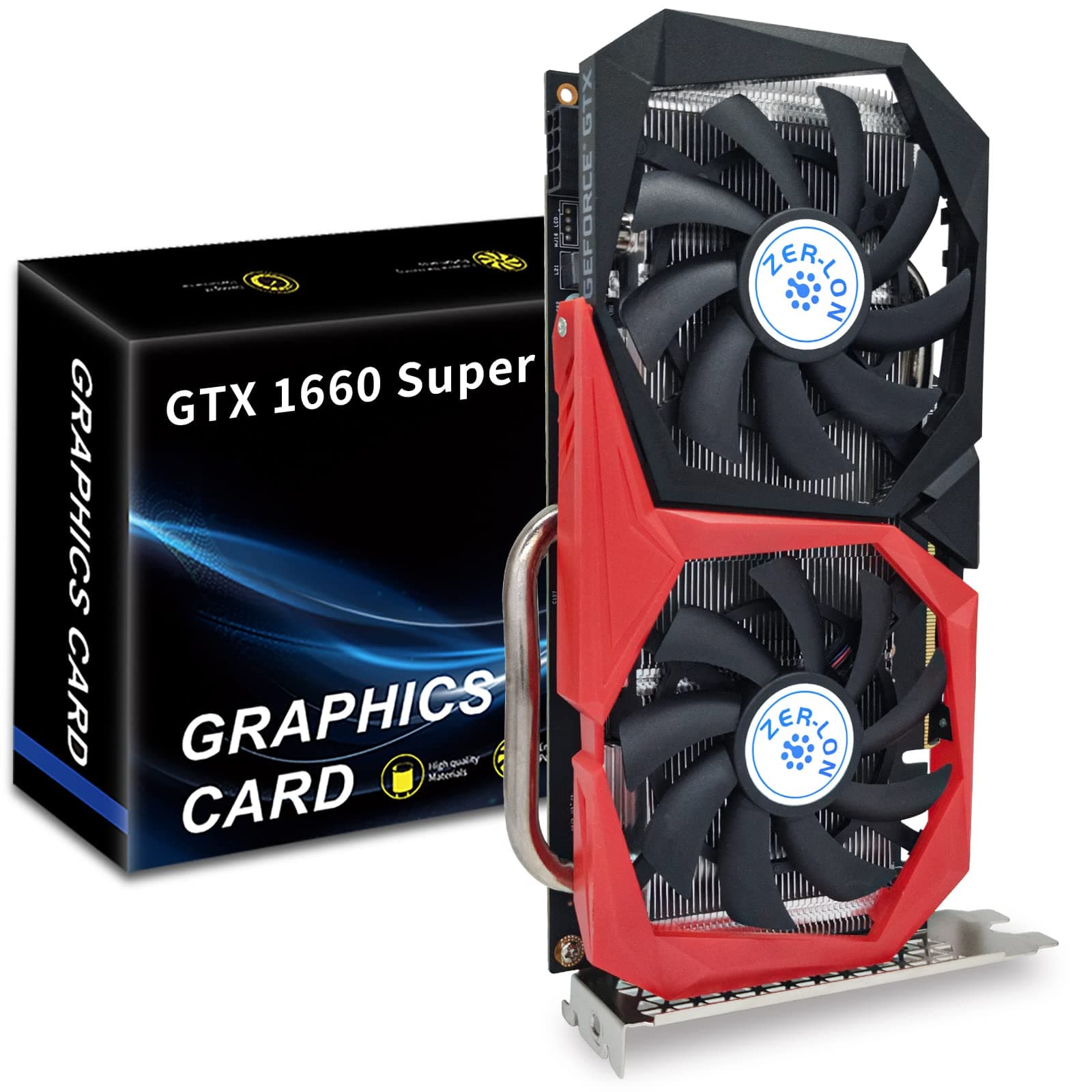 ZER-LON Tarjetas gráficas GeForce GTX 1660 Super 6GB, GDRR6 192Bit PCIE 3.0X16 Gpu para juegos de computadora, tarjeta de video con ventiladores de congelación duales con puertos HDMI/DP/DVI compatible con 4K y 8K HD - imagen 1