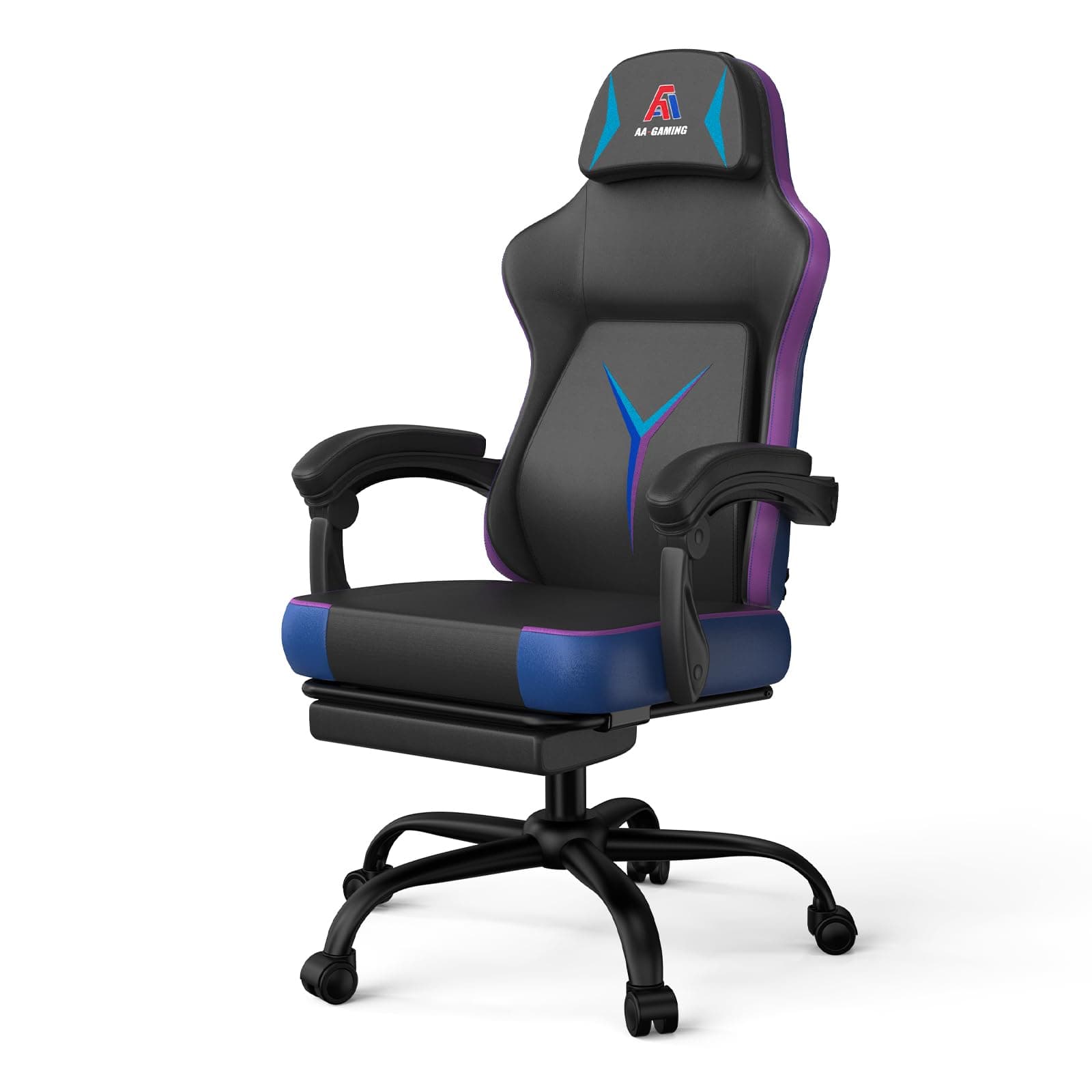 AA Products Silla ergonómica para juegos con respaldo alto, silla de carreras para computadora, silla de oficina ajustable con reposapiés, soporte lumbar giratorio - NegroAzul - imagen 1