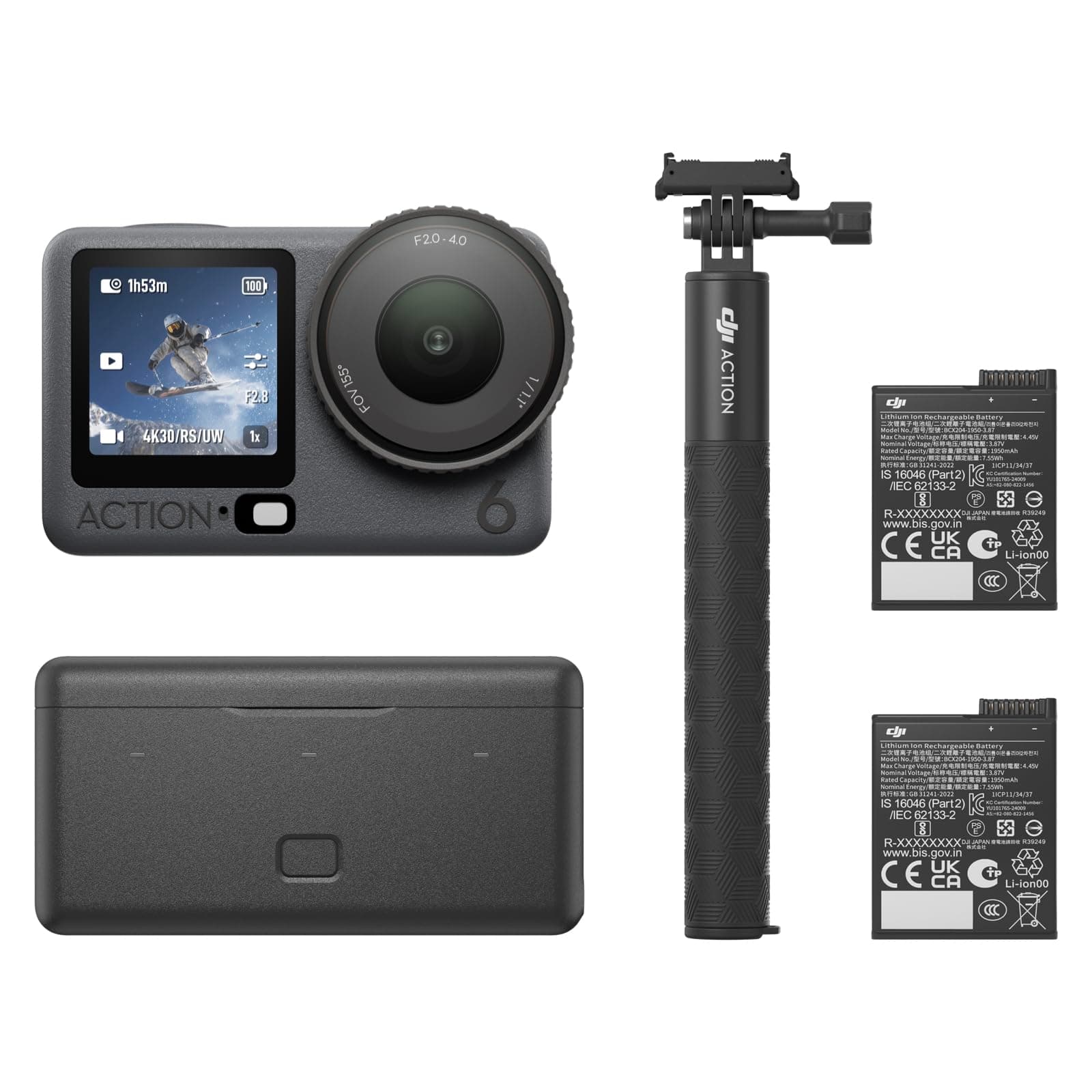 DJI Osmo Action 6 Combo mejorado, cámara de acción resistente al agua 8K con sensor cuadrado de 1/1,1", apertura variable de f/2.0–f/4.0, duración extendida de la batería con 2 baterías, varilla de extensión de 1,5 m, estuche para batería - imagen 1