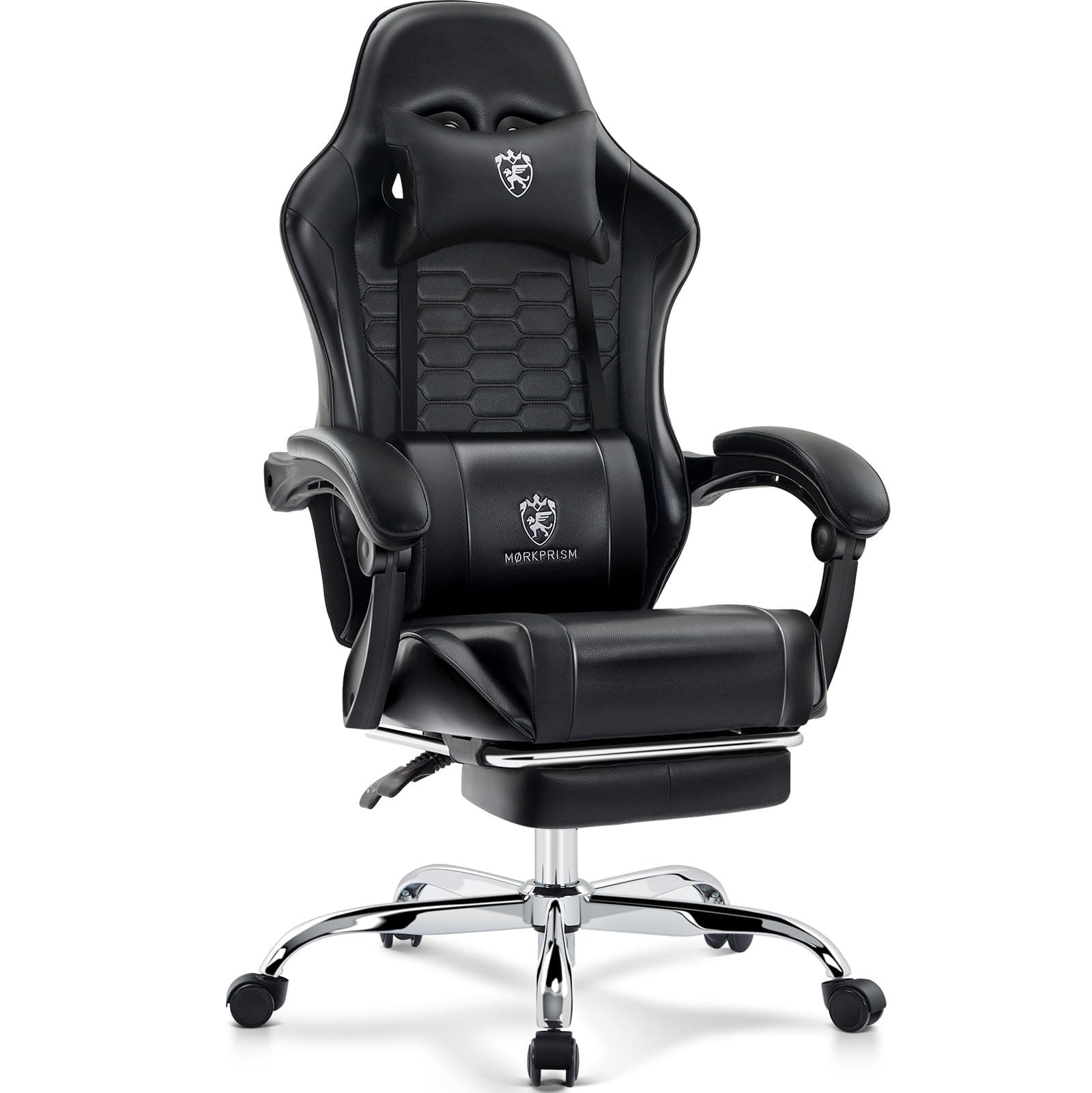 Silla para Juegos,Silla de Oficina para computadora con reposapiés,Masaje,Negro | Almohadilla de gel, ergonómica, cojín de resortes ensacados, respaldo alto, reclinable, soporte lumbar y reposacabezas, silla gamer de cuero para adultos - imagen 1